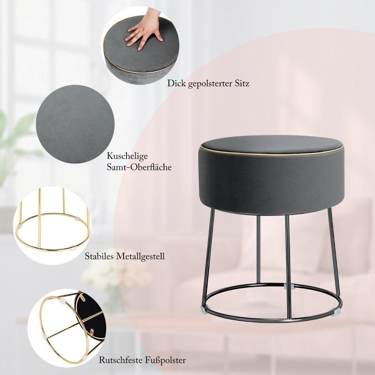 Northix Runder Sitzhocker Fußhocker aus Samt mit Metallbeinen Schminkhocker  