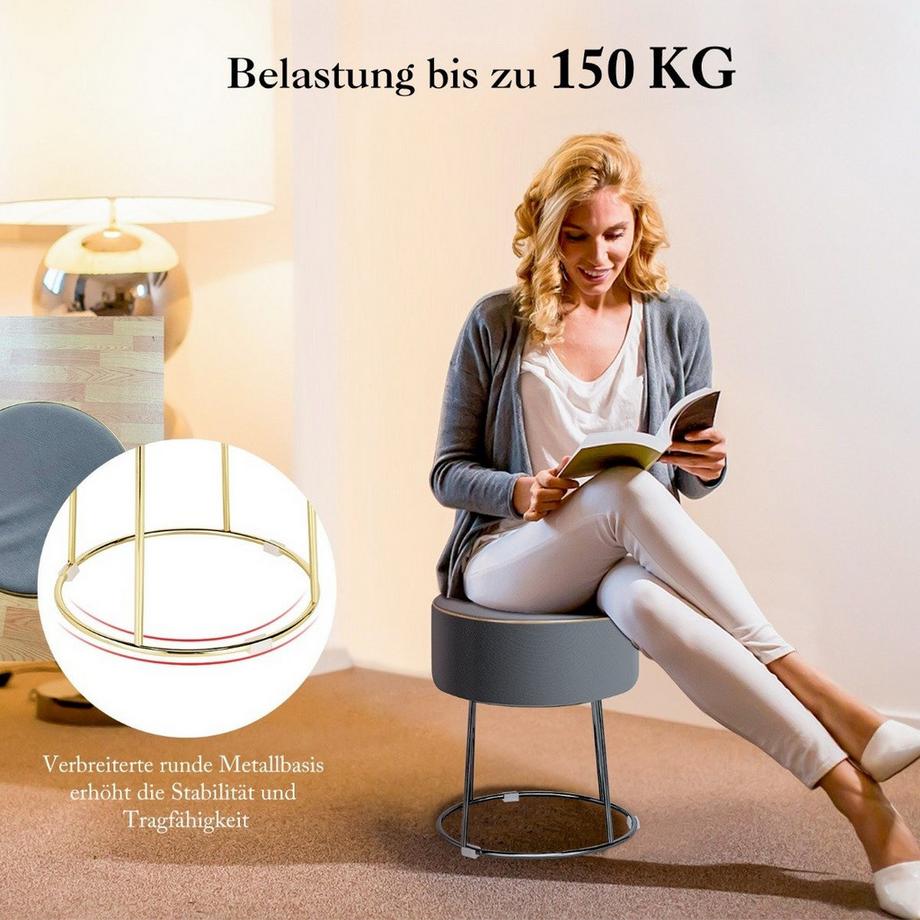 Northix Runder Sitzhocker Fußhocker aus Samt mit Metallbeinen Schminkhocker  