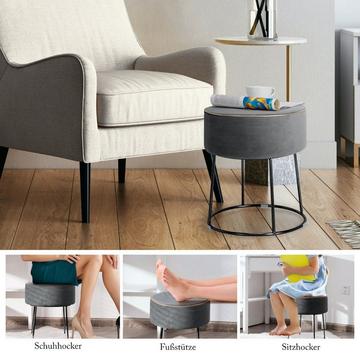 Tabouret rond en velours avec pieds en métal, tabouret de dressing rembourré
