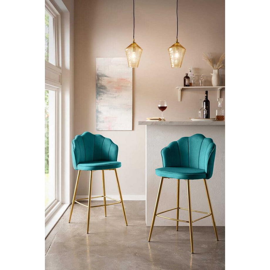 mutoni Sgabello da bar in velluto verde (set di 2)  