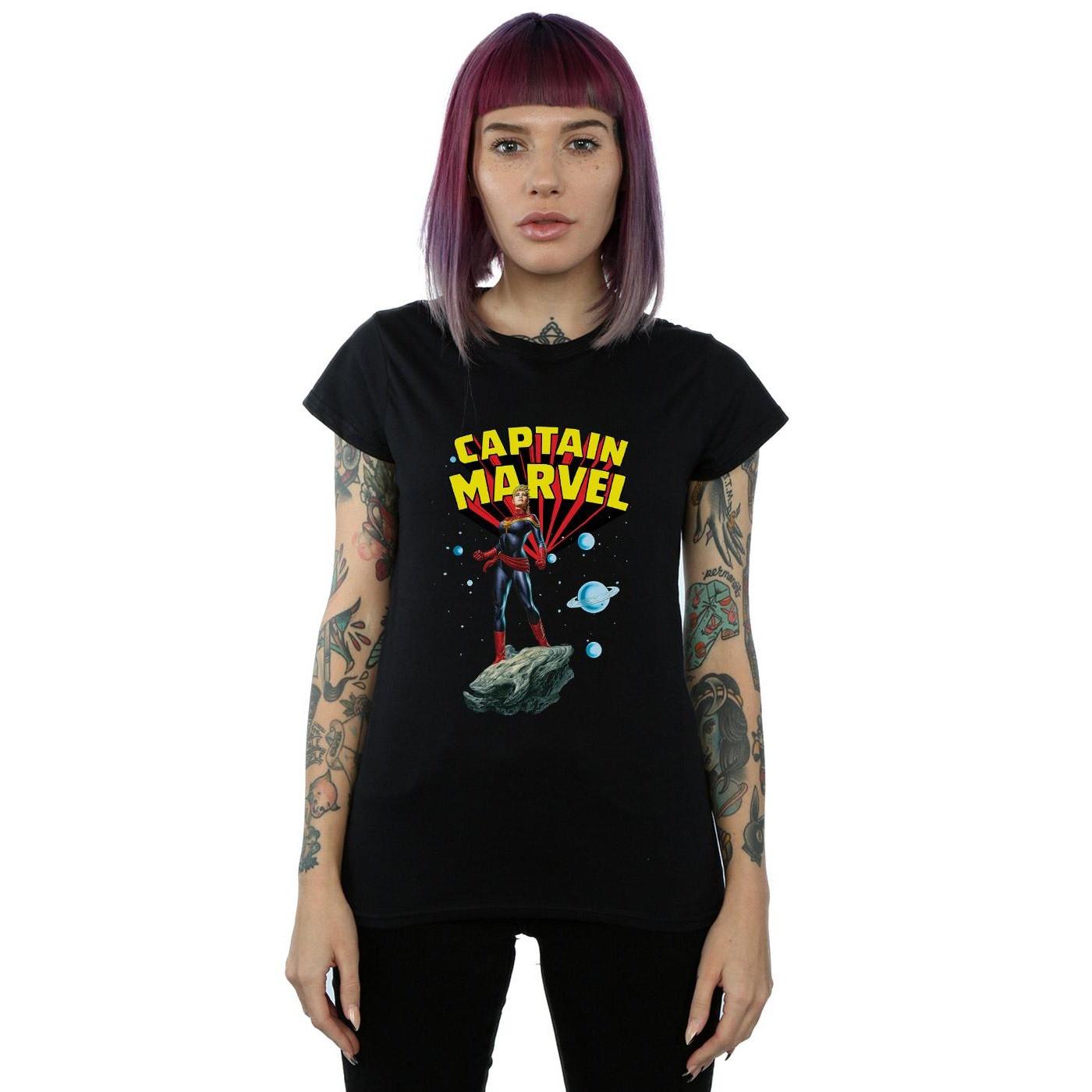Captain Marvel Pose d'Action Logo Imprimé T-Shirt  
