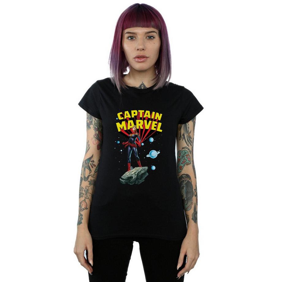 Captain Marvel Action Pose Logo Bedrucktes T-Shirt  