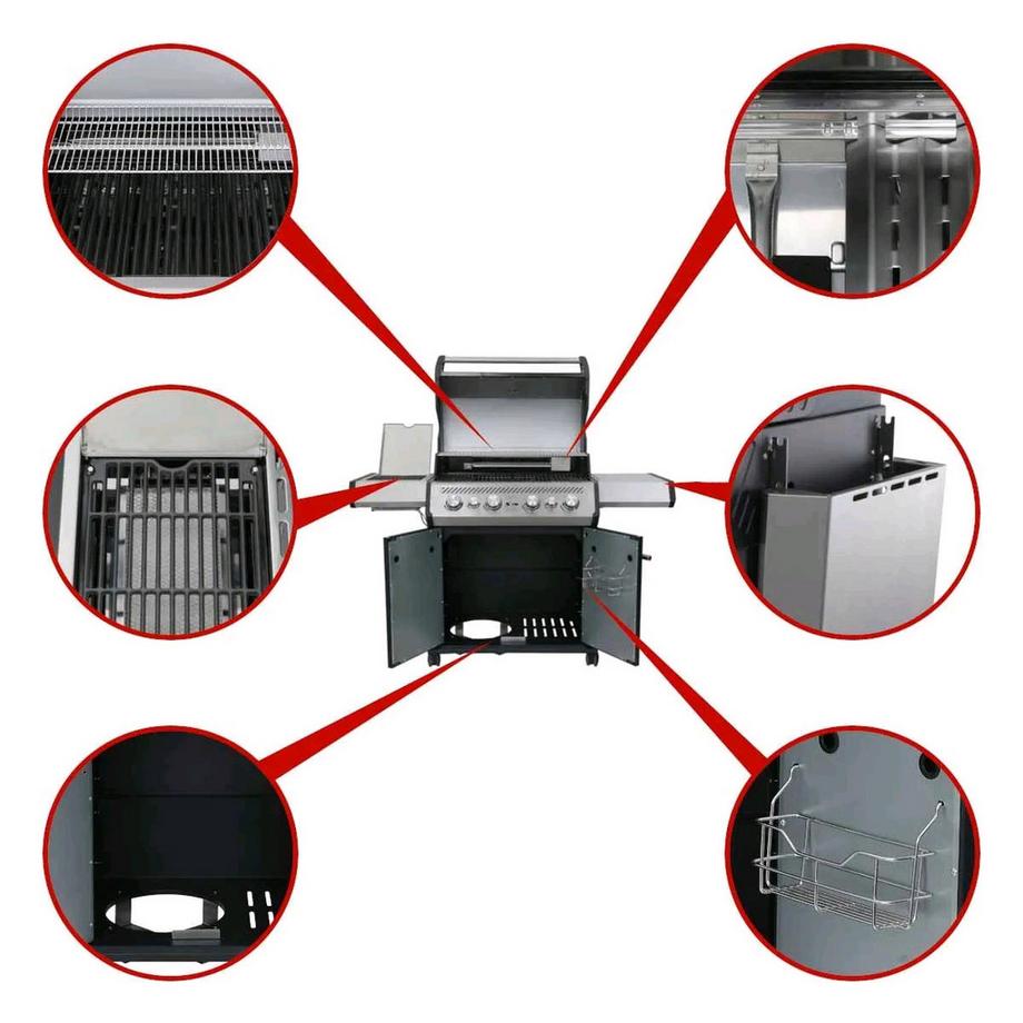 Santos  S-418 - Gasgrill, mit, 30 mbar für PT, ES, NL, BE, FR, Schwarz 