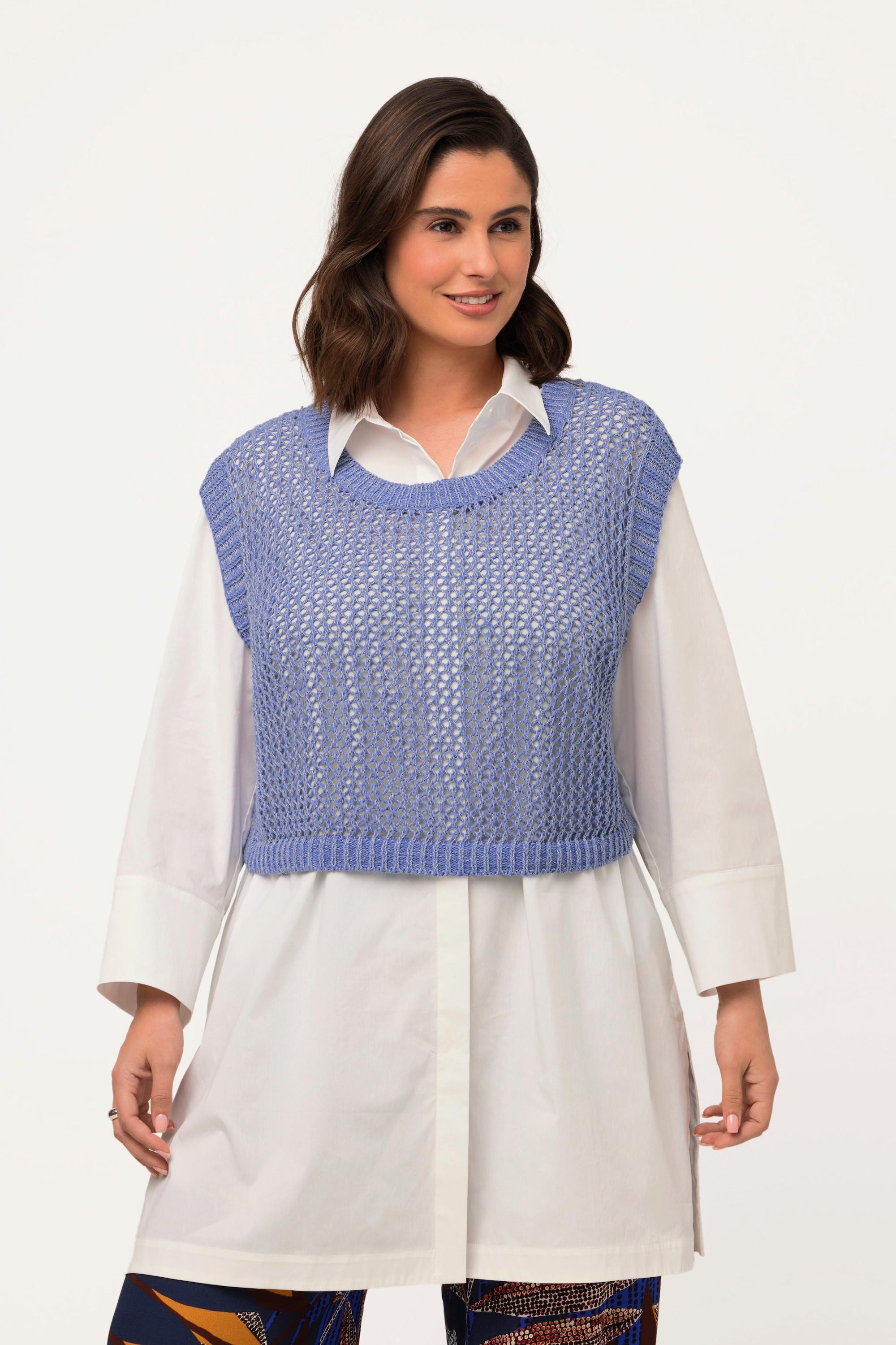 Ulla Popken Débardeur en maille court col rond sans manches  