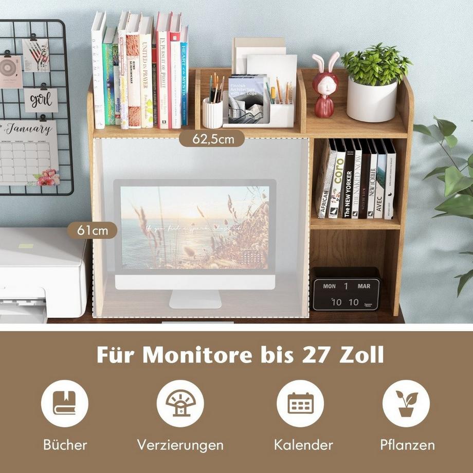 Northix Étagère de bureau étagère de table en bois polyvalente étagère d'affichage de bureau d'ordinateur à 3 niveaux naturel  