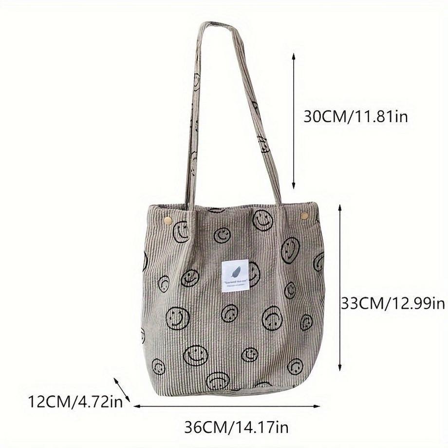 Only-bags.store Sac fourre-tout rétro en velours côtelé imprimé visage souriant  