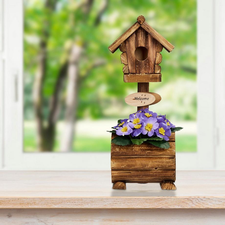 B2X  Dekoratives Vogelhaus mit Blumentopf 