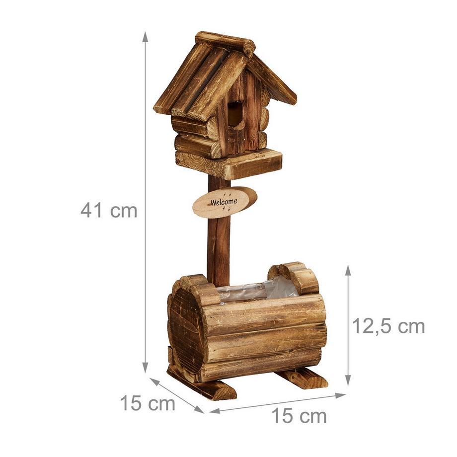 B2X  Dekoratives Vogelhaus mit Blumentopf 