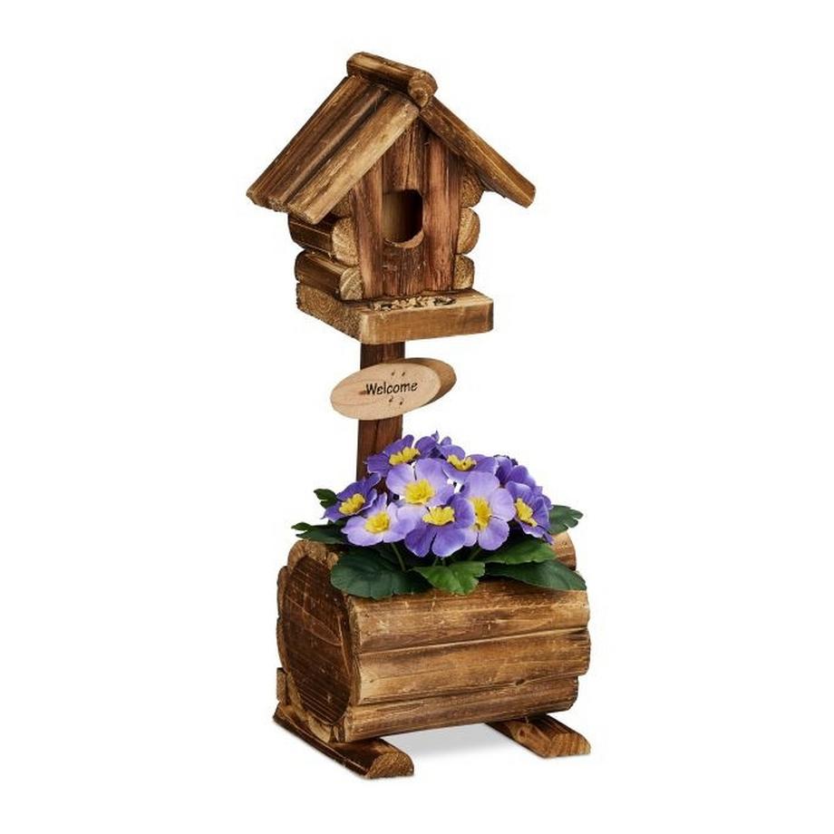 B2X  Dekoratives Vogelhaus mit Blumentopf 