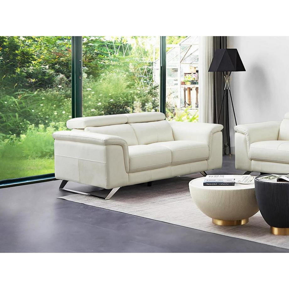 Vente-unique Sofa 2-Sitzer - Rindsleder - Weiß - BREYT II  