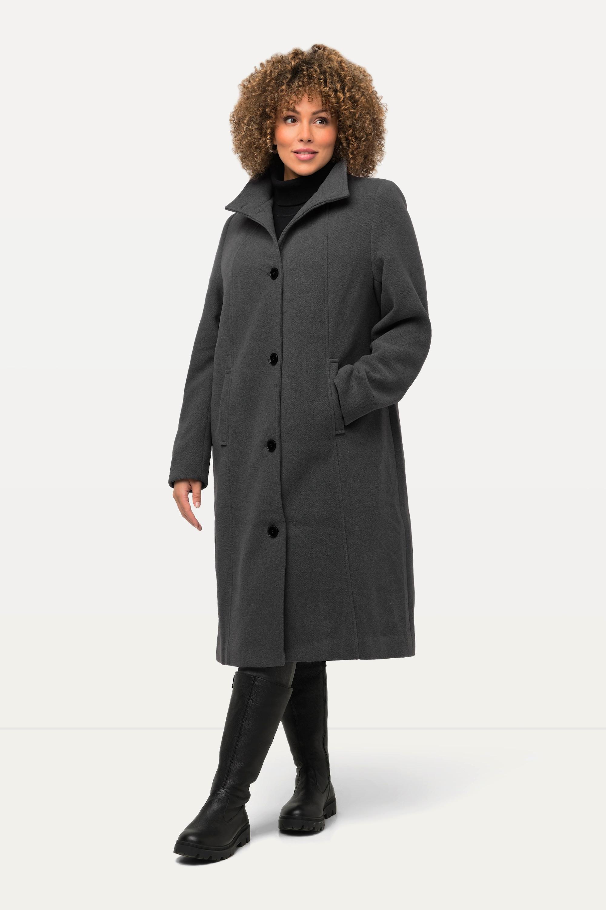 Ulla Popken  Manteau en laine à col montant et doublure intégrale 