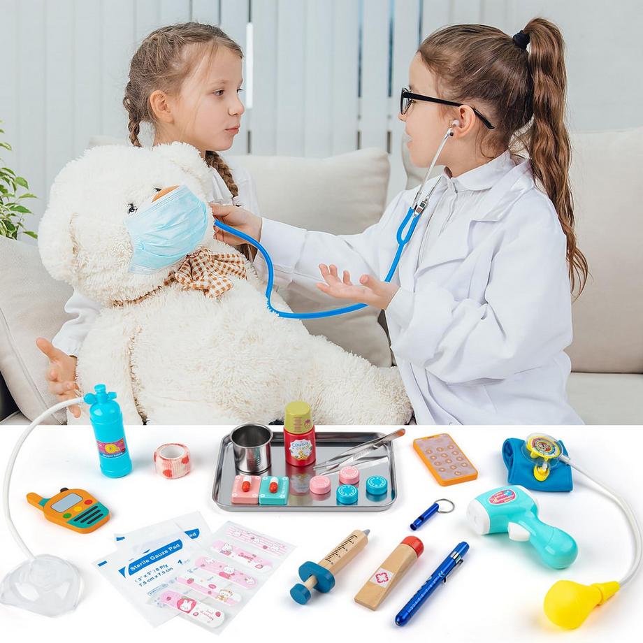 Activity-board  Kinderspielset, Arztkoffer mit echtem Stethoskop, Thermometer, Arztkittel und tragbarer Arzttasche 