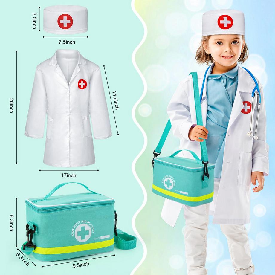 Activity-board  Kinderspielset, Arztkoffer mit echtem Stethoskop, Thermometer, Arztkittel und tragbarer Arzttasche 