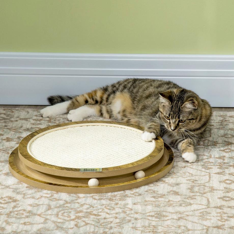 Northio  Planche À Gratter Aire De Jeux Pour Chat Avec Design Double Couche Et Balle De Jeu, Marron + Blanc Crème, Ø40X4,5 Cm 