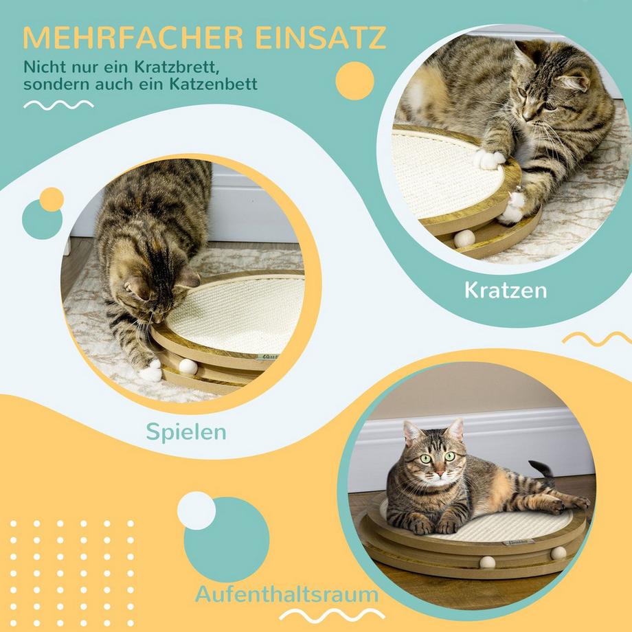 Northio  Planche À Gratter Aire De Jeux Pour Chat Avec Design Double Couche Et Balle De Jeu, Marron + Blanc Crème, Ø40X4,5 Cm 