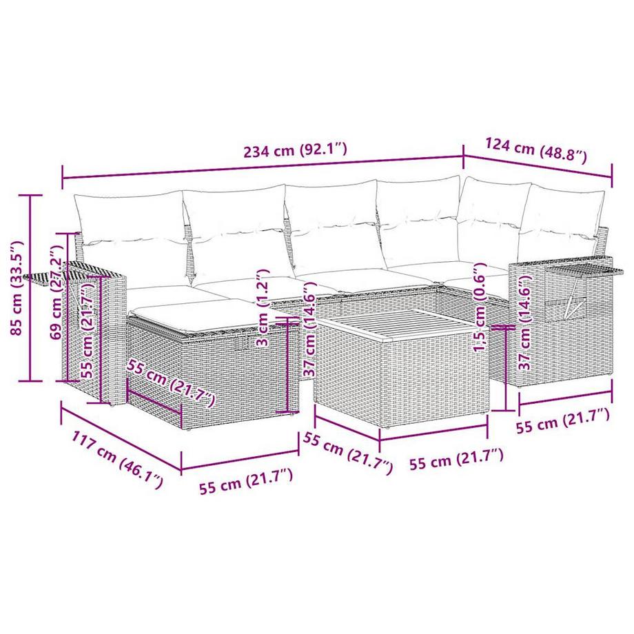 VidaXL set di divani da giardino Polirattan  