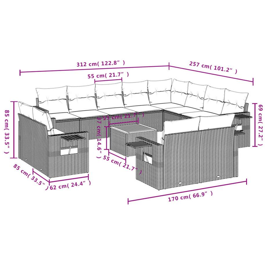 VidaXL set divano da giardino Polirattan  