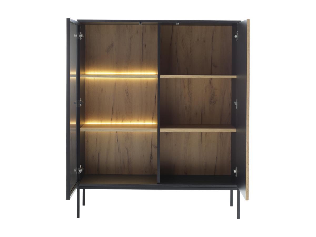 Vente-unique  Vitrine 2 portes avec LEDs en MDF et verre fumé - Noir et Naturel - OVILA 