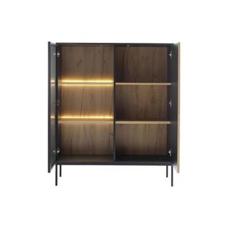 Vente-unique  Vitrine 2 portes avec LEDs en MDF et verre fumé - Noir et Naturel - OVILA 