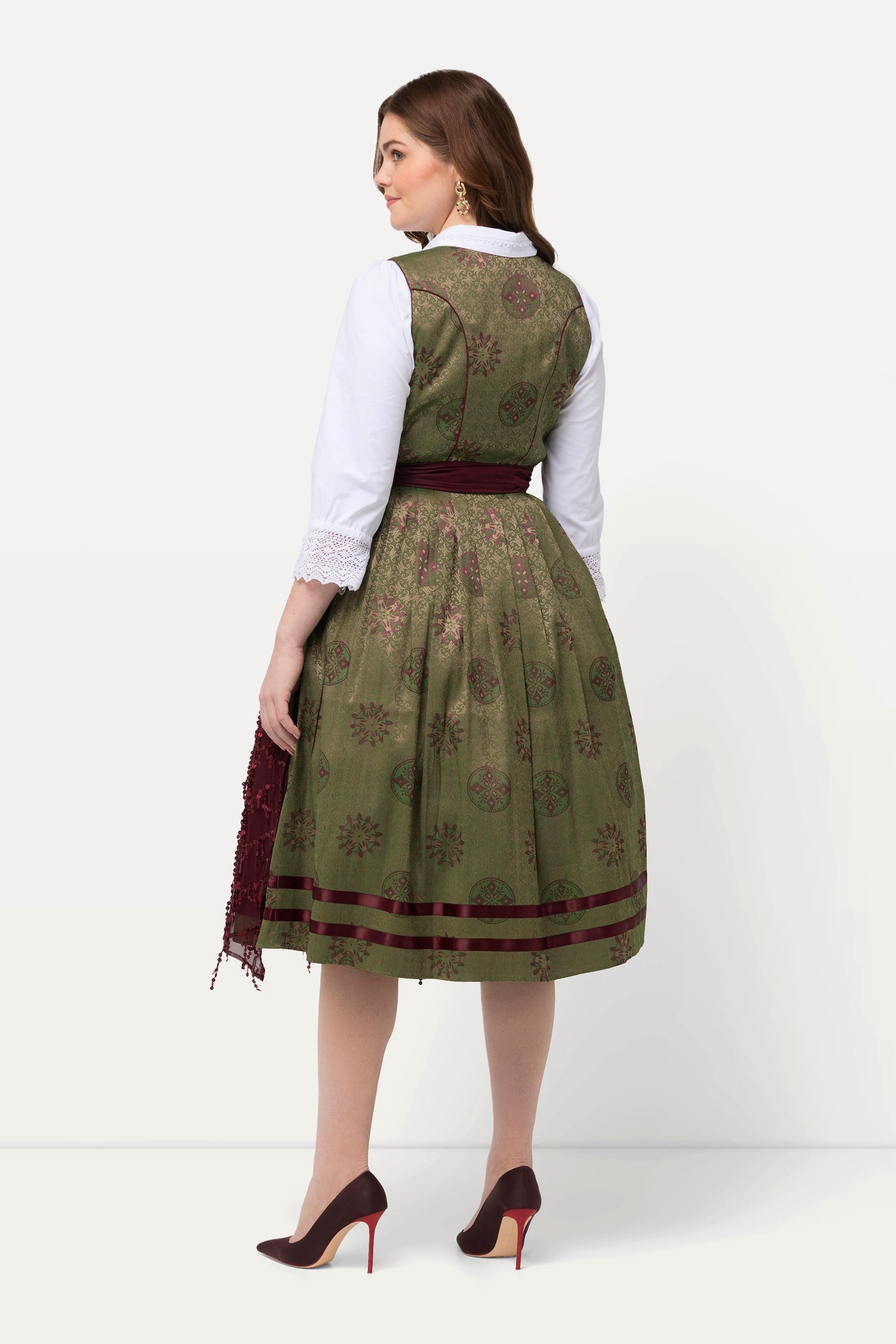 Ulla Popken  Tradizionale abito smanicato Dirndl con design decorativo e scollo rettangolare 