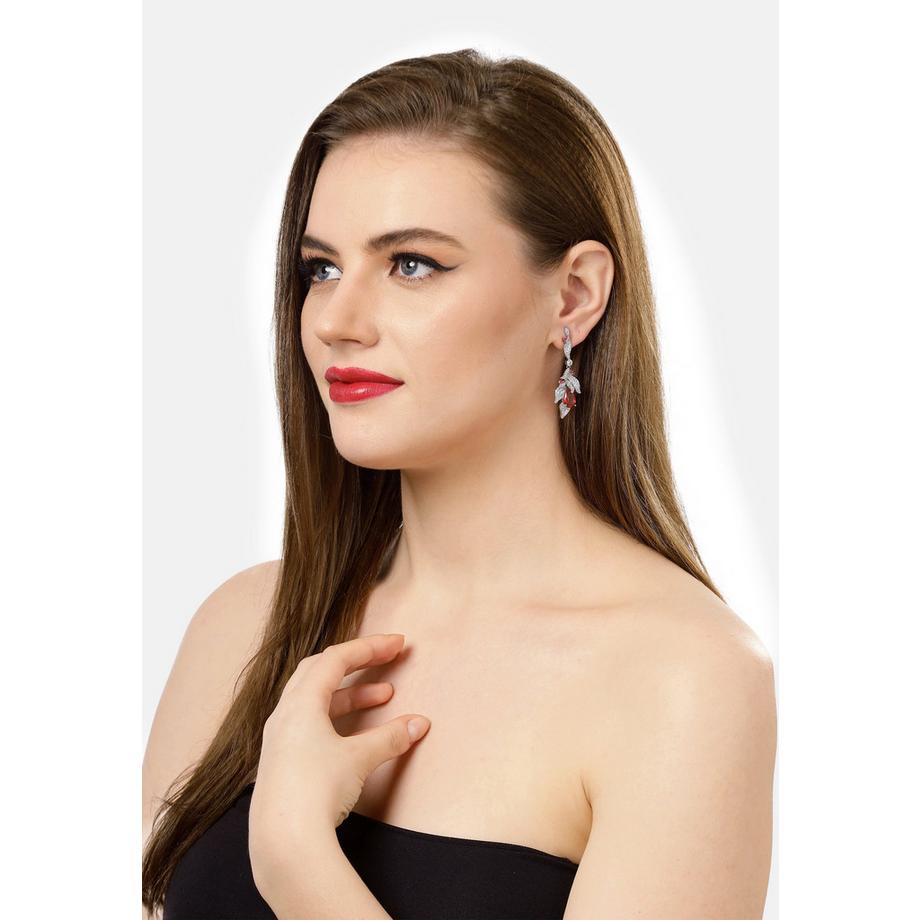 AVANT-GARDE PARIS  Orecchini a Goccia Motivo Foglia Rossa 