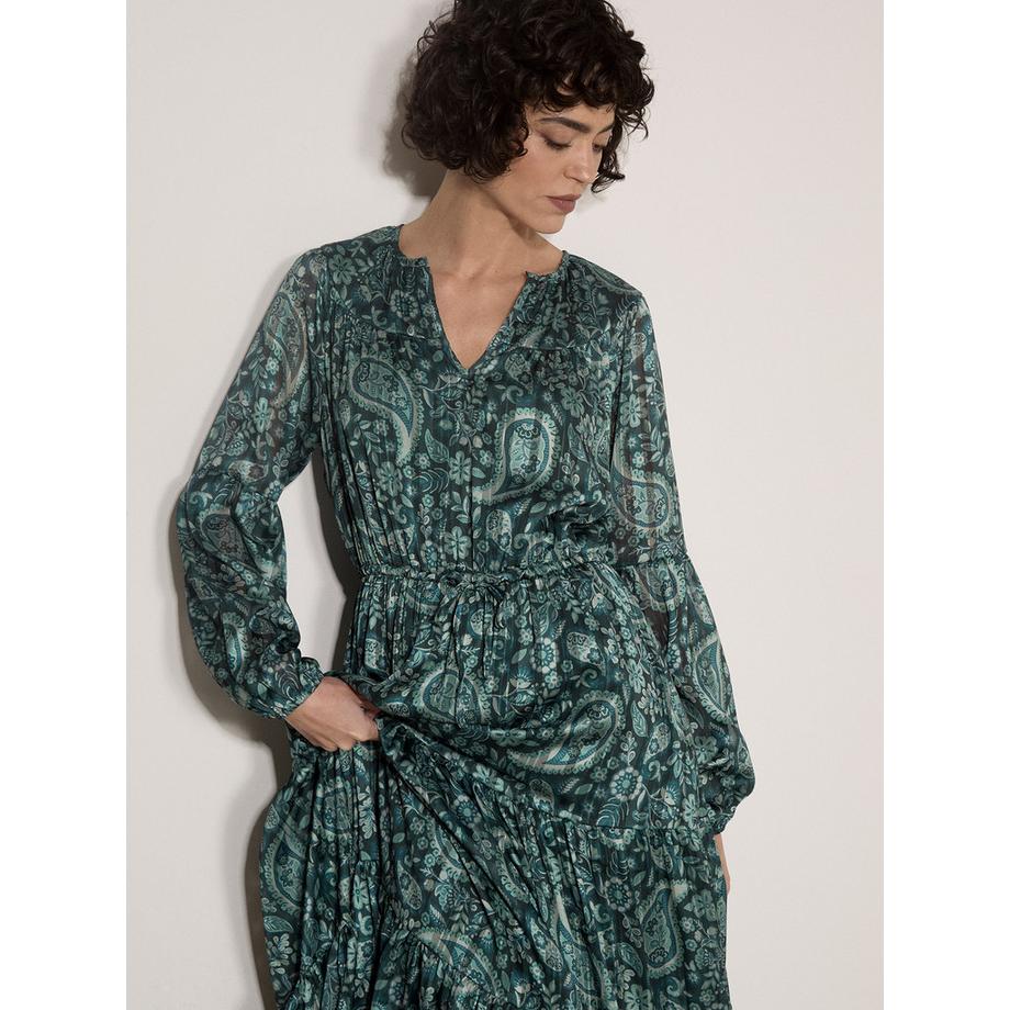 APRICOT Robe mi-longue en satin chatoyant à motifs paisley  
