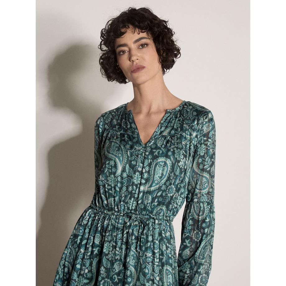 APRICOT Robe mi-longue en satin chatoyant à motifs paisley  