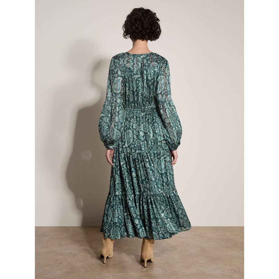 APRICOT Robe mi-longue en satin chatoyant à motifs paisley  