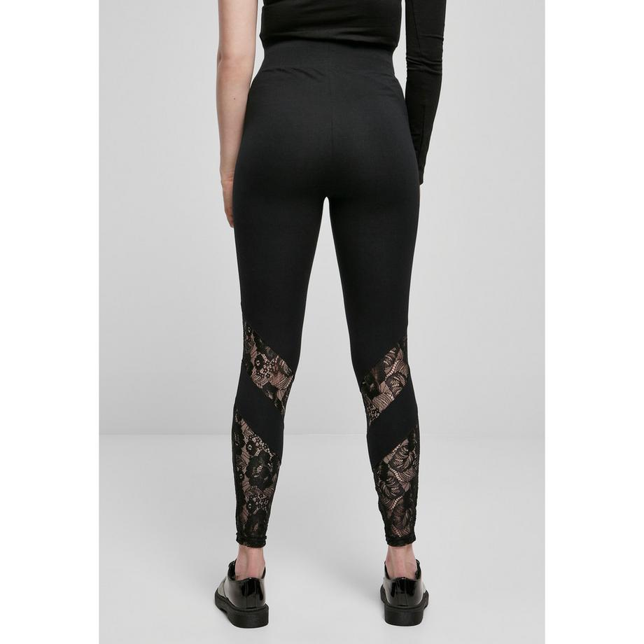URBAN CLASSICS Leggings Vita Alta con Inserto in Pizzo  
