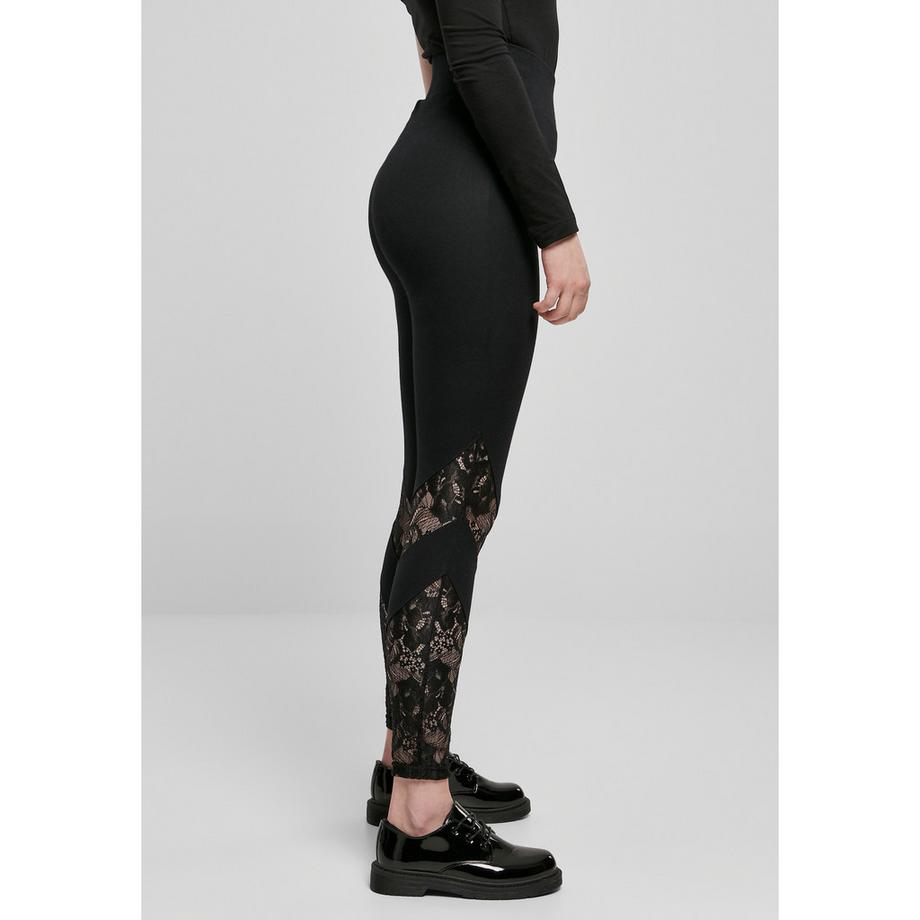 URBAN CLASSICS Leggings Vita Alta con Inserto in Pizzo  