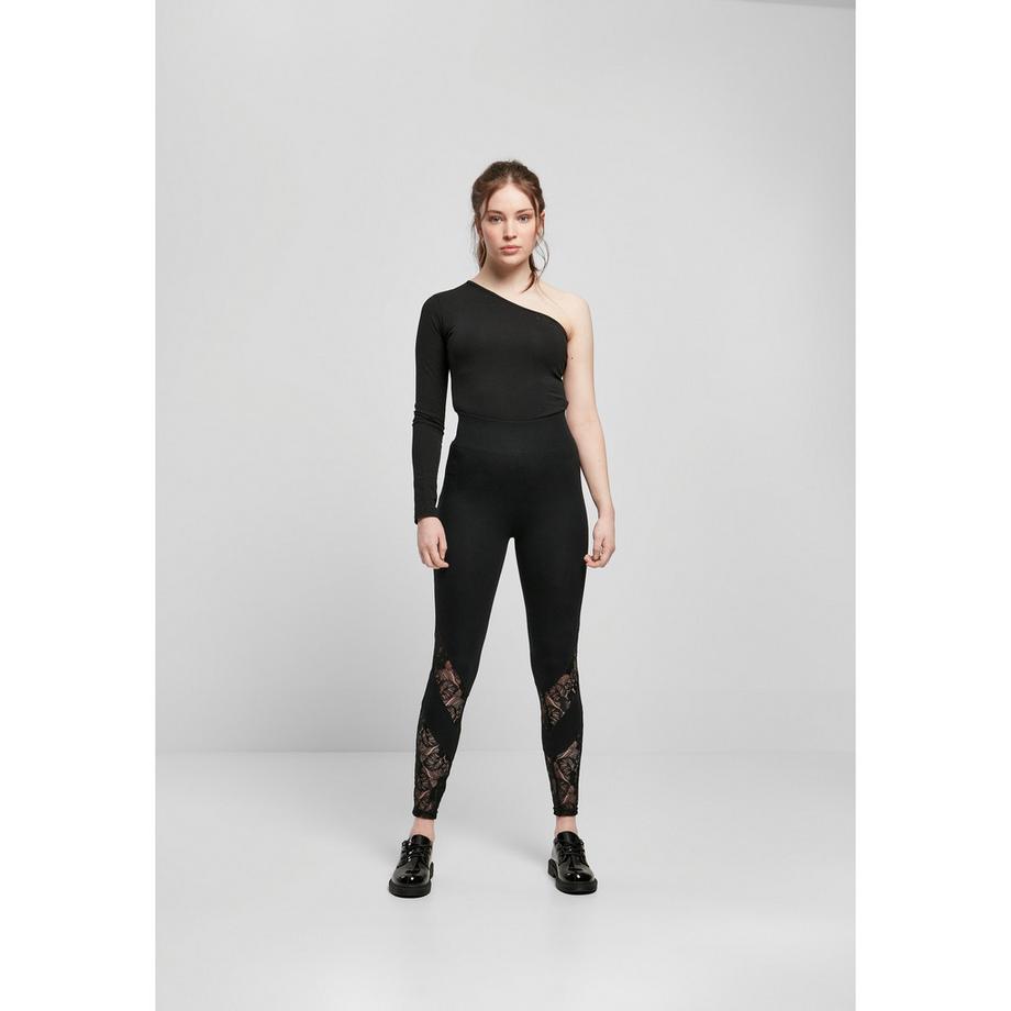URBAN CLASSICS Leggings Vita Alta con Inserto in Pizzo  