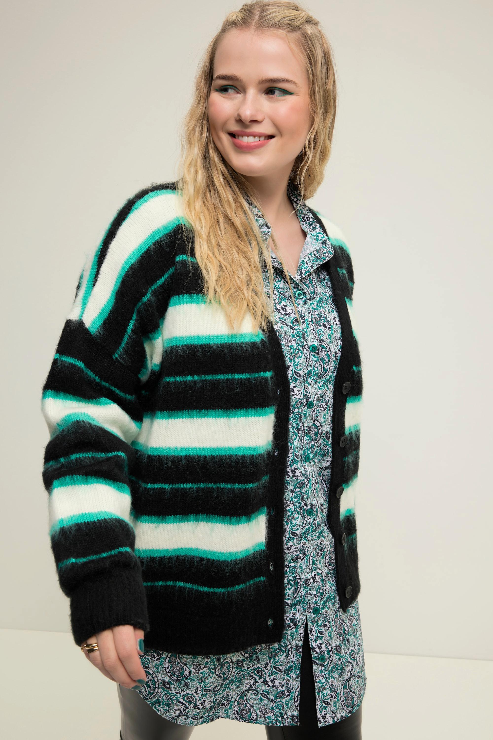 Studio Untold  Strickjacke, oversized, Streifen, V-Ausschnitt 