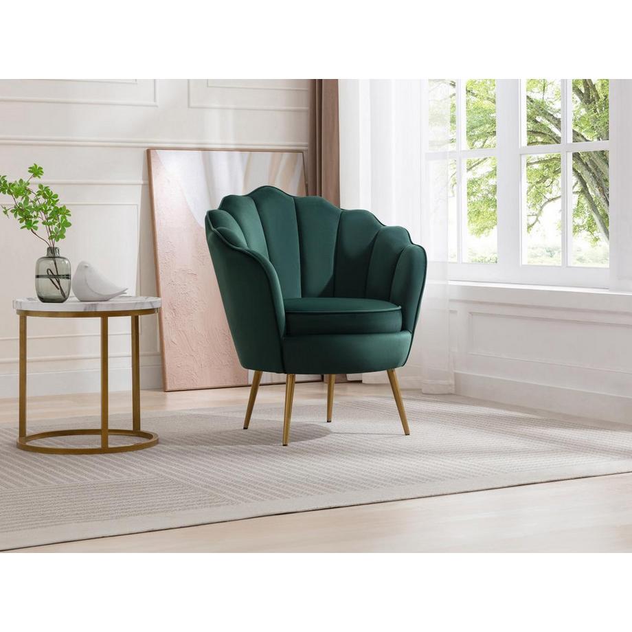 Vente-unique Fauteuil coquillage en velours vert LALEA  
