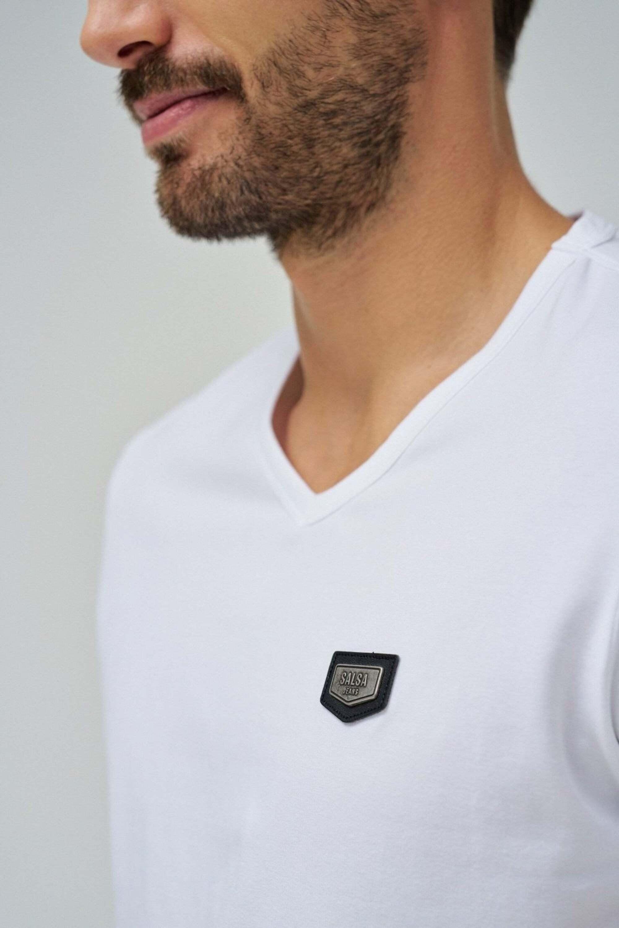 Salsa T-Shirt V-Neck Cotton Lycra Metal Badge  