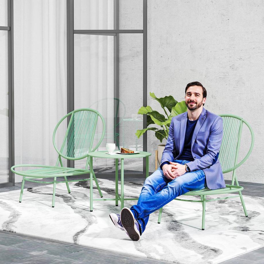Northio  Ensemble de bistro 3 pièces en acier, ensemble de meubles de jardin résistant aux intempéries avec table de bistro, chaises de jardin ergonomiques en forme de coquille, ensemble de meubles de balcon d'extérieur, groupe de sièges, ensemble de balcon, ensem 