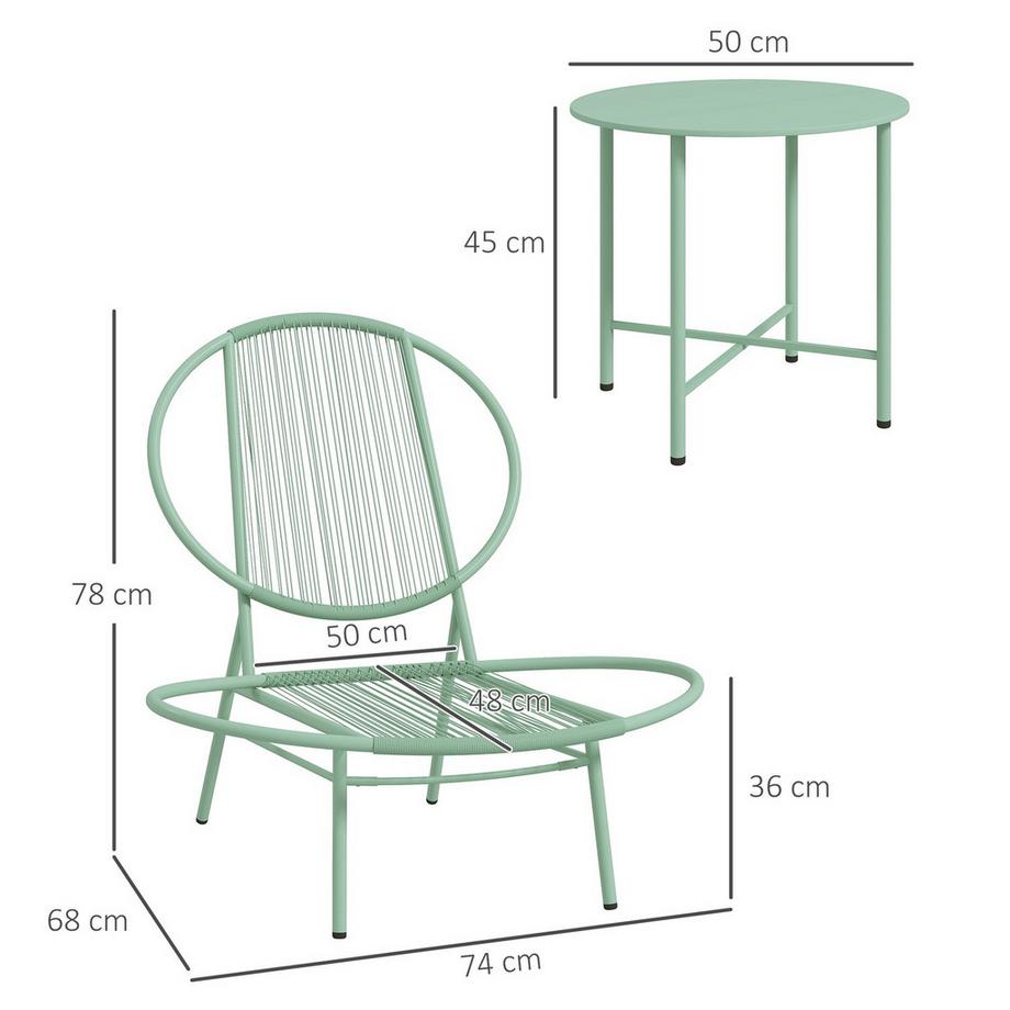 Northio  Ensemble de bistro 3 pièces en acier, ensemble de meubles de jardin résistant aux intempéries avec table de bistro, chaises de jardin ergonomiques en forme de coquille, ensemble de meubles de balcon d'extérieur, groupe de sièges, ensemble de balcon, ensem 