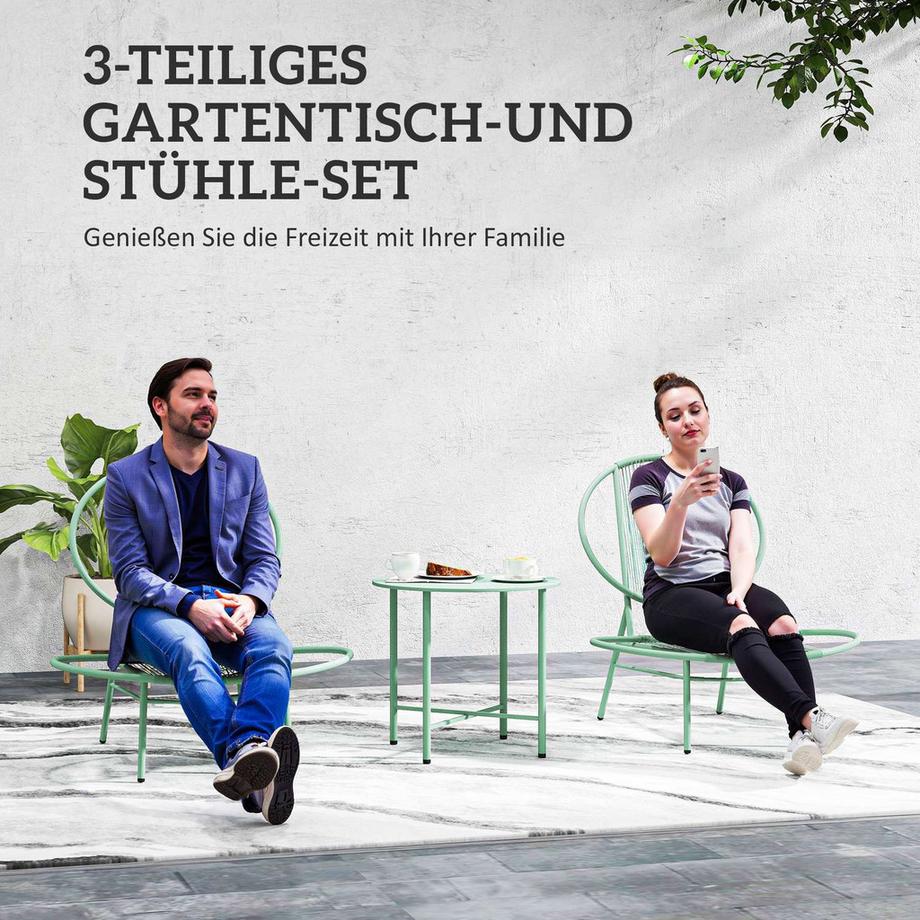 Northio  Ensemble de bistro 3 pièces en acier, ensemble de meubles de jardin résistant aux intempéries avec table de bistro, chaises de jardin ergonomiques en forme de coquille, ensemble de meubles de balcon d'extérieur, groupe de sièges, ensemble de balcon, ensem 