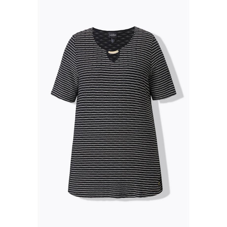 Ulla Popken Classic Rundhals Halbarm T-Shirt mit Metallspange  