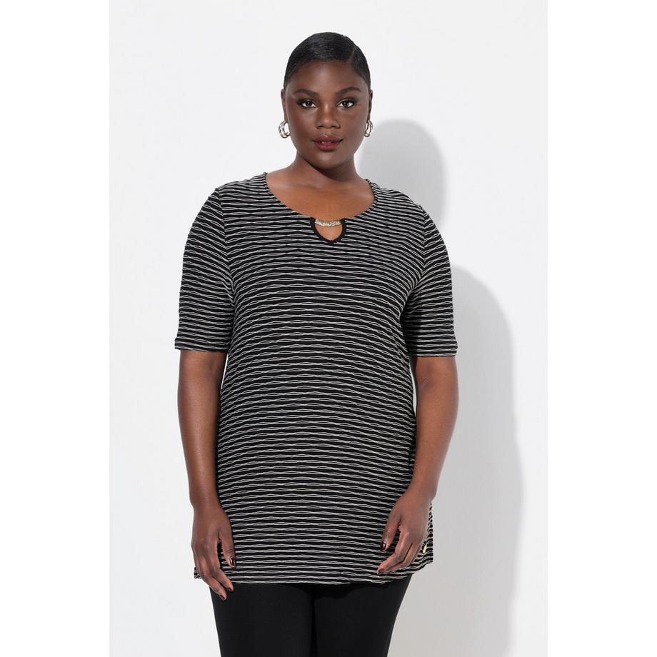 Ulla Popken Classic Rundhals Halbarm T-Shirt mit Metallspange  