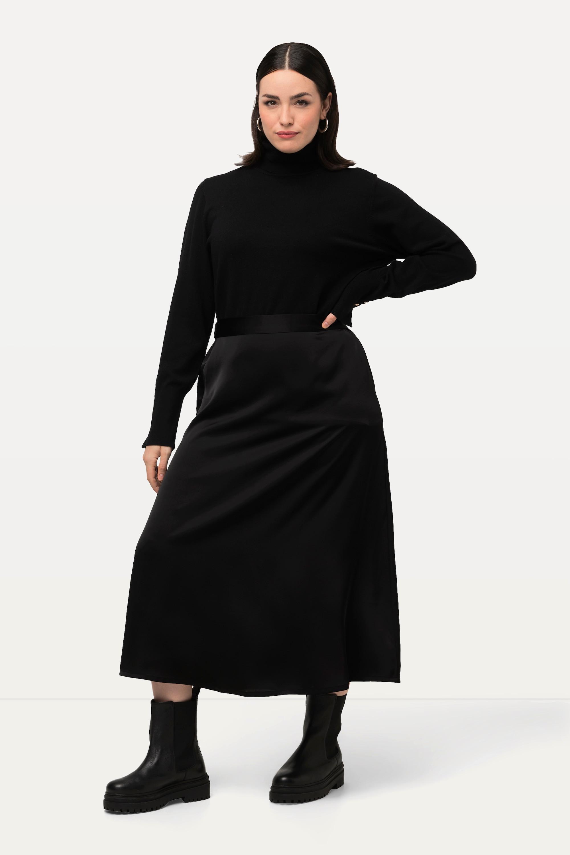 Ulla Popken  Jupe midi en satin, silhouette en A et ceinture confortable 