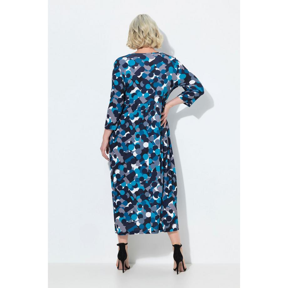 Ulla Popken Robe en jersey Imprimé pois Col rond Manches 3/4 Coupe évasée  