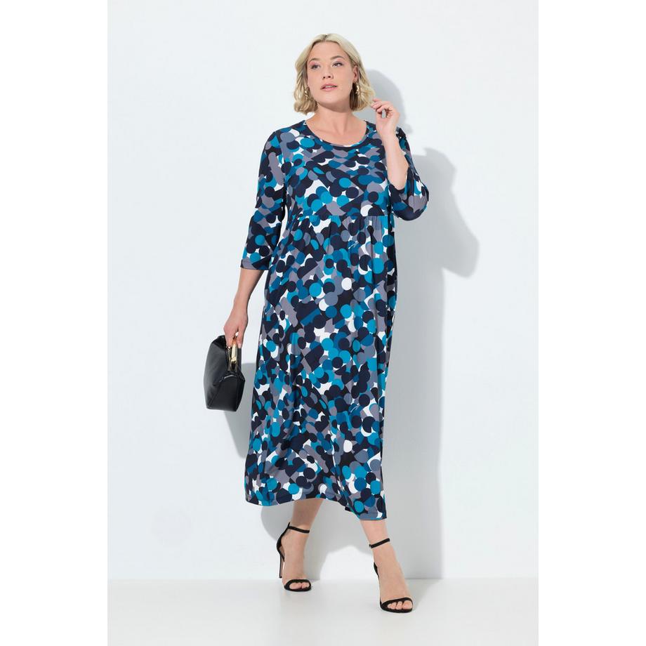 Ulla Popken Robe en jersey Imprimé pois Col rond Manches 3/4 Coupe évasée  