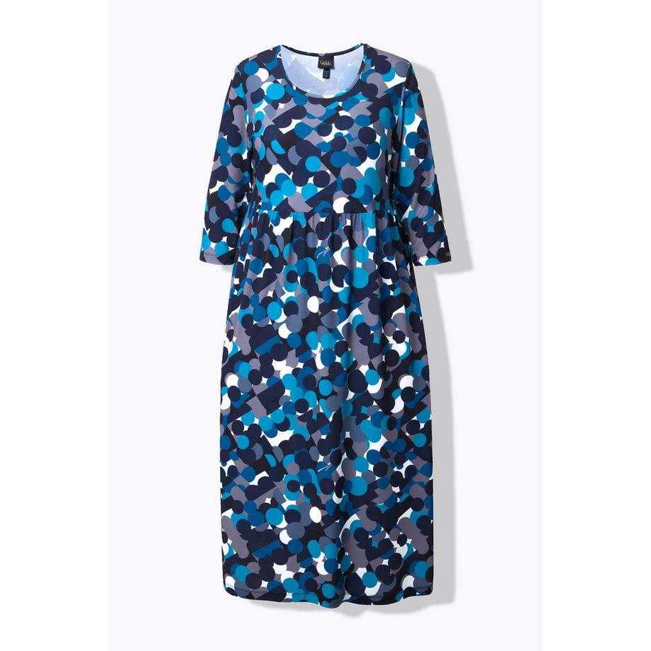 Ulla Popken Robe en jersey Imprimé pois Col rond Manches 3/4 Coupe évasée  