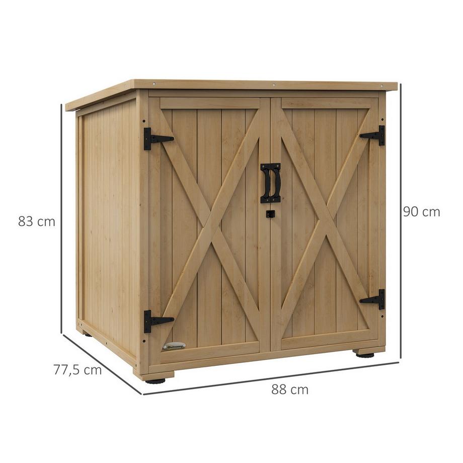 Northio Gartenschrank, Geräteschrank, Wetterfester Geräteschuppen, Holzschrank mit Doppeltür, Gartenschuppen, Natur, 77,5 x 88 x 90 cm  