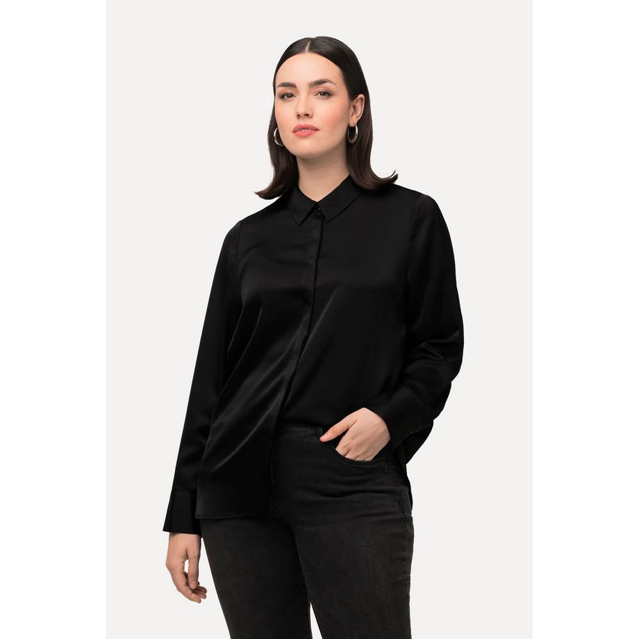 Ulla Popken Satin Bluse hinten länger Hemdkragen Langarm  