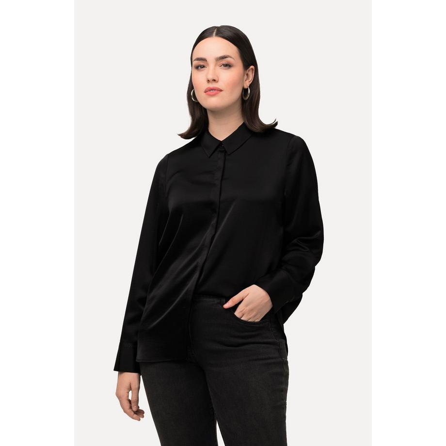 Ulla Popken Satin Bluse hinten länger Hemdkragen Langarm  