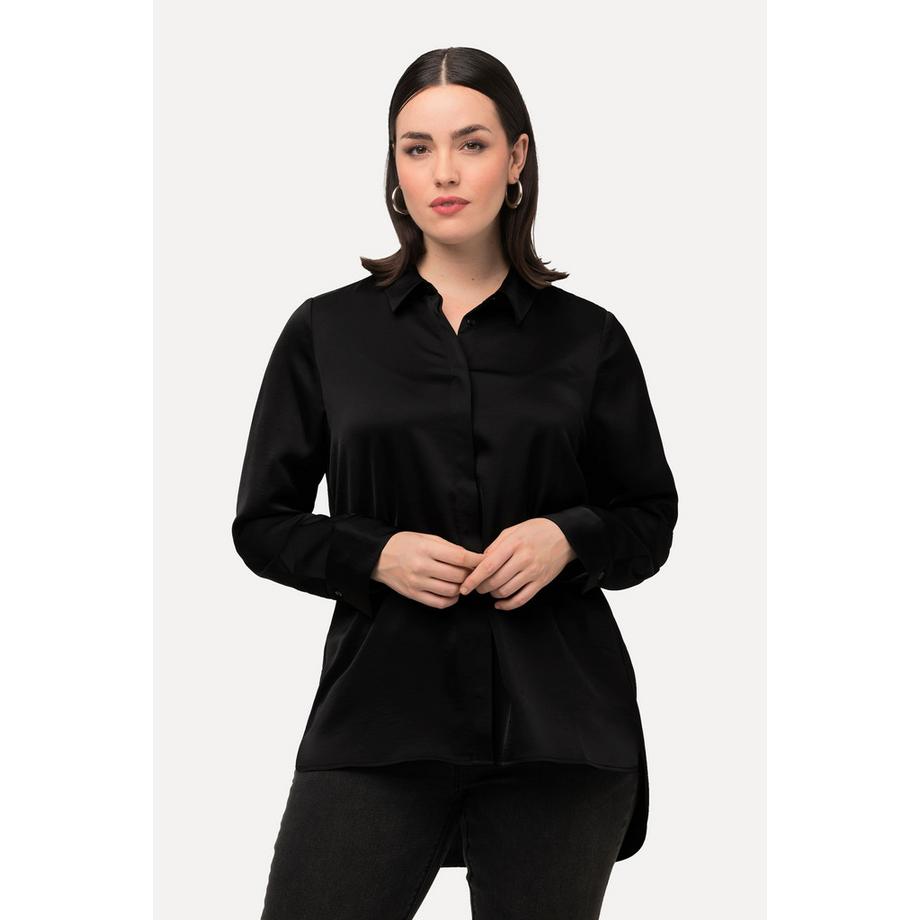 Ulla Popken Satin Bluse hinten länger Hemdkragen Langarm  