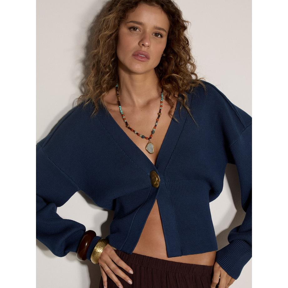 APRICOT Gerippte Strickjacke mit gehämmertem Knopf  
