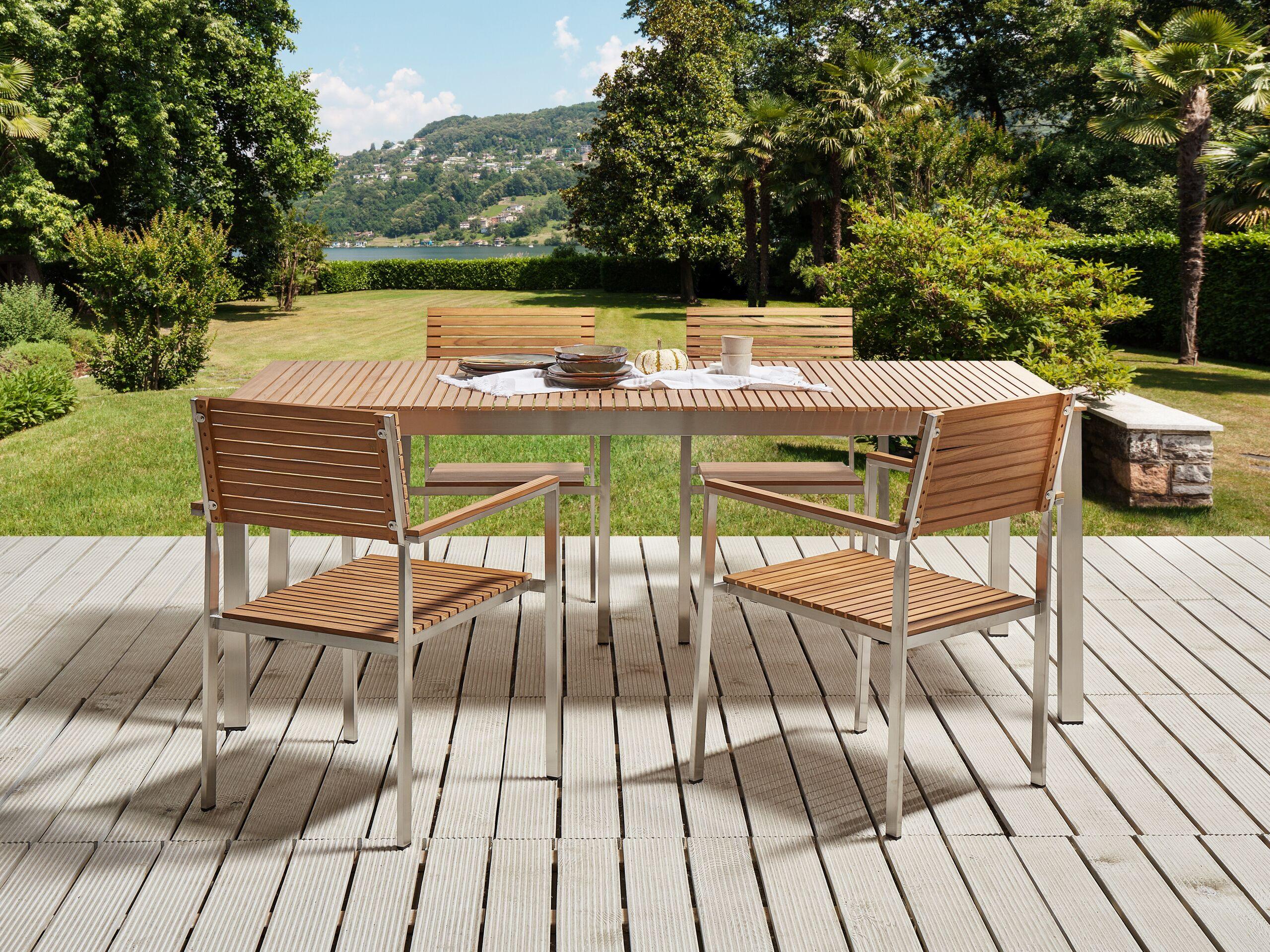 Beliani Table de salle à manger de jardin en Teck certifié FSC® Traditionnel VIAREGGIO  