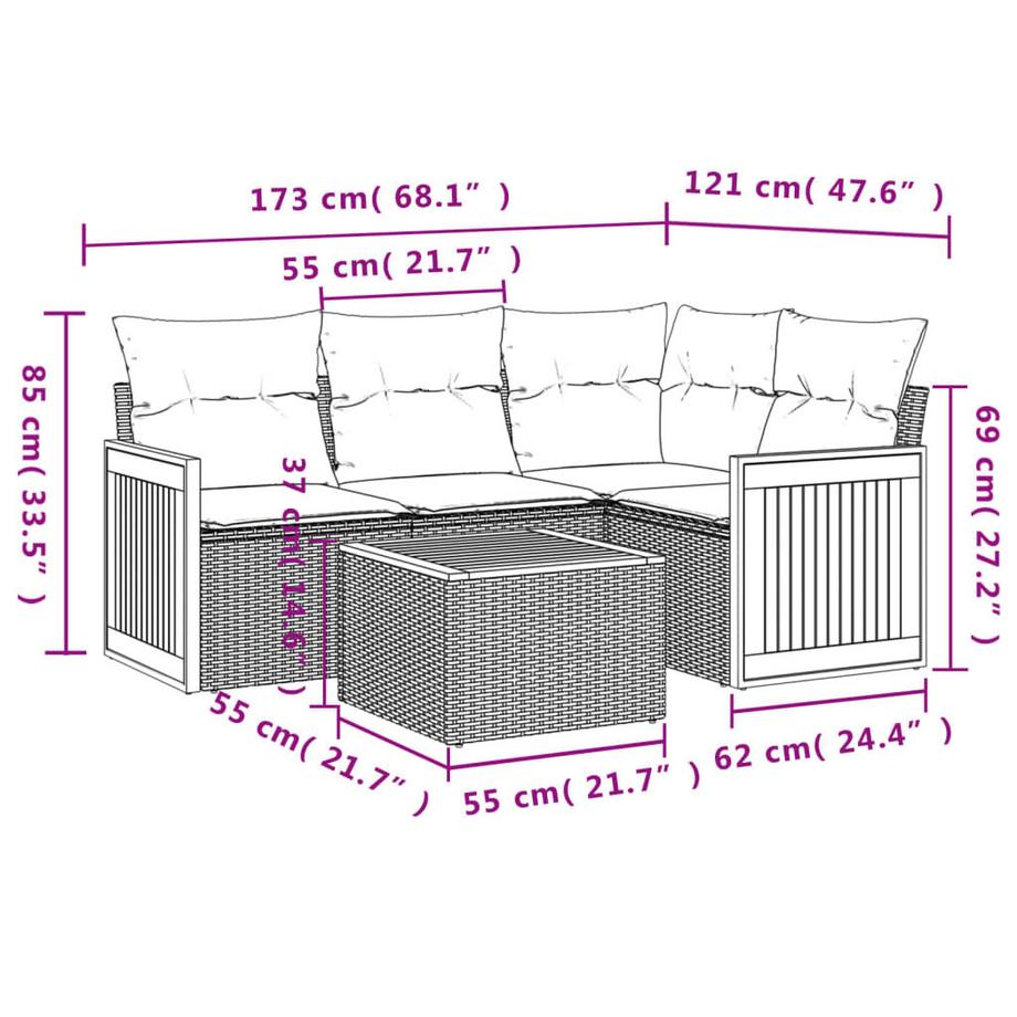 VidaXL set divano da giardino Polirattan  